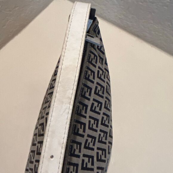 Fendi Zucchino Mini Bag Navy White FF Logo Slouchy Baguette Shoulder Purse - Picture 6 of 15